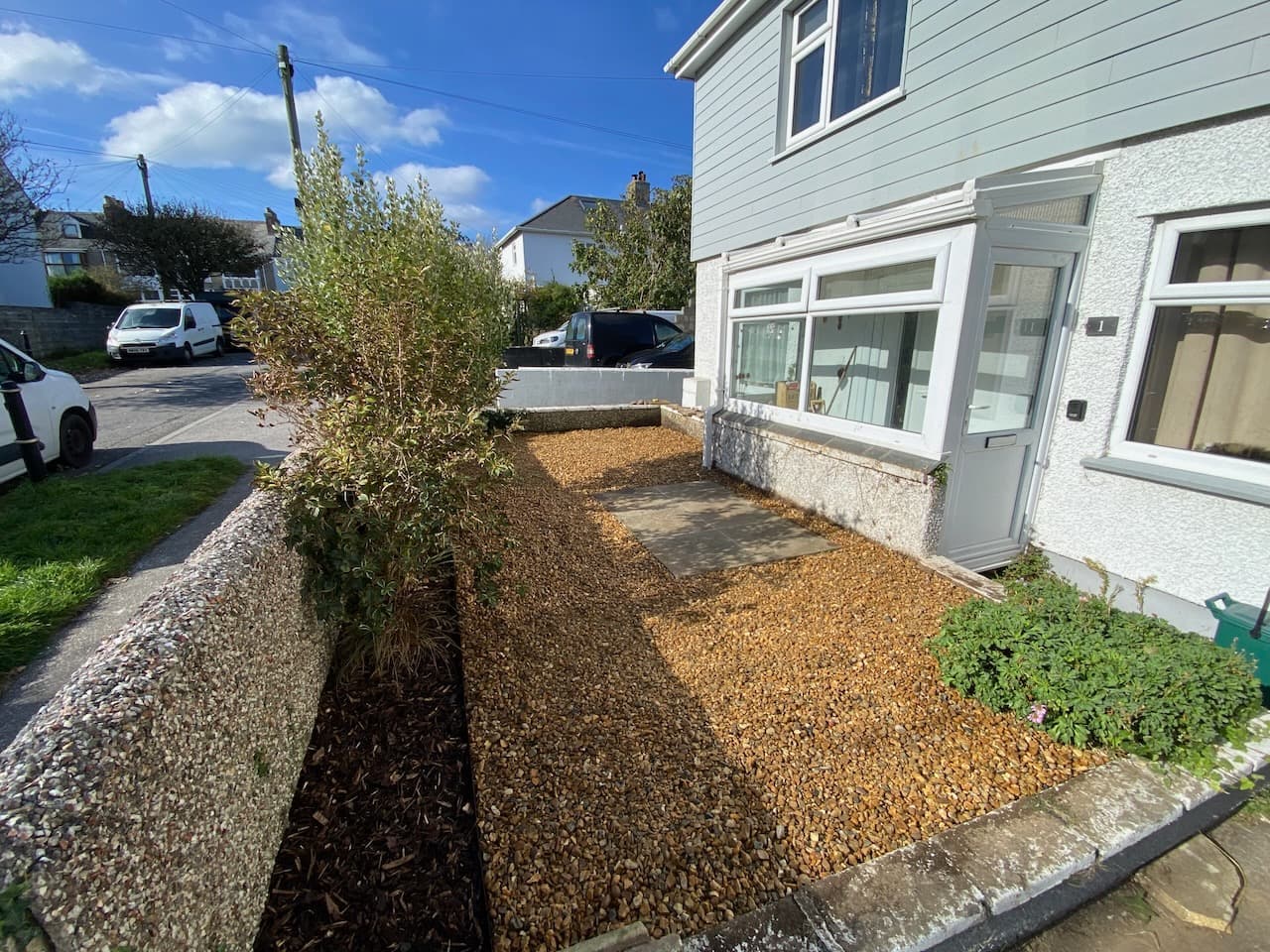 Brand new gravel garden with new patio